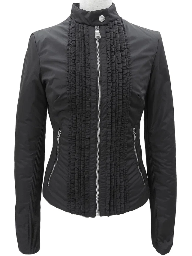 Prada Frill Nylon Jacket #38 Black in Black Nylon from VINTAGE QOO TOKYO