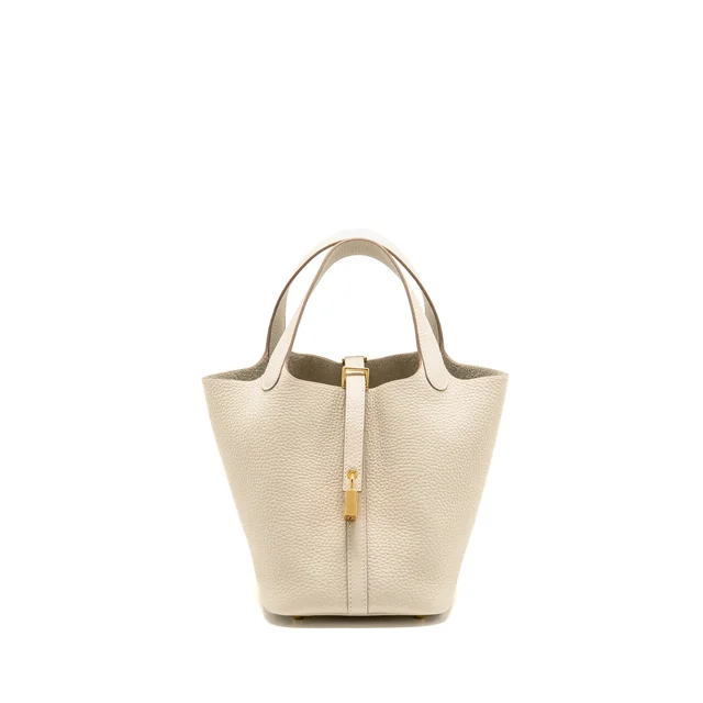 Hermès Picotin 18 Lock Bag Clemence Craie GHW Stamp G in White Clemence leather from EMIER
