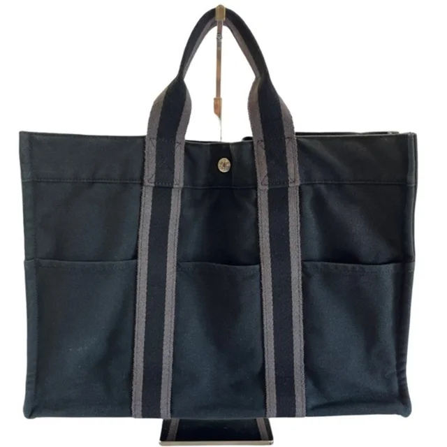 Hermès Herms Fourre Tout Mm Black Canvas Tote Bag Gray Stripe Handles France Vintage in black|gray Canvas from Poshmark