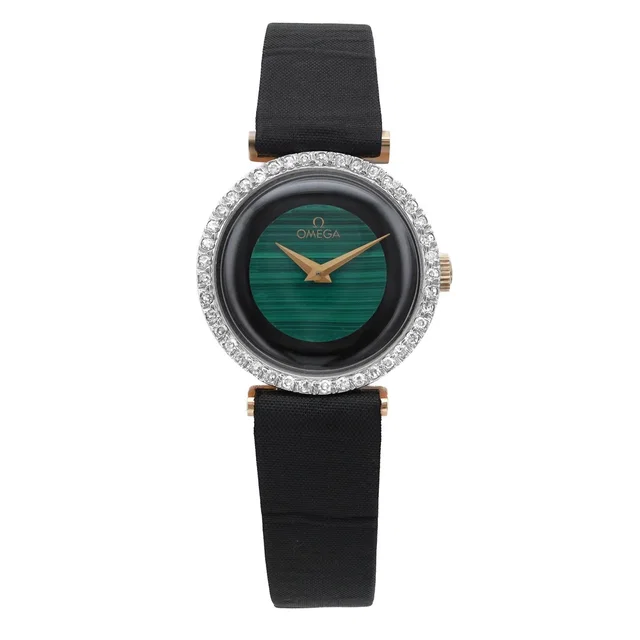 Omega Vintage 14K Gold Diamond Green Malachite Dial Hand-Wind Watch in Green from Truefacet