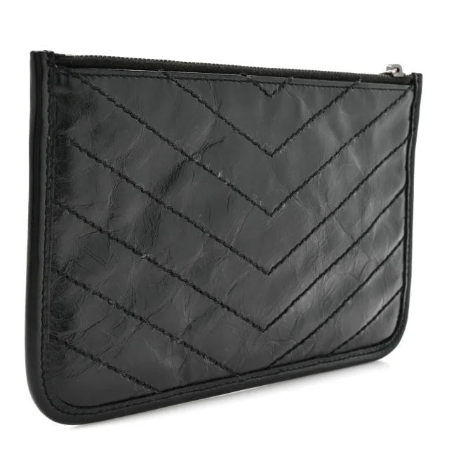 Saint Laurent Crinkled Calfskin Matelasse Monogram Niki Bill Pouch Black in Black Calfskin from FASHIONPHILE, photo 3 of 7