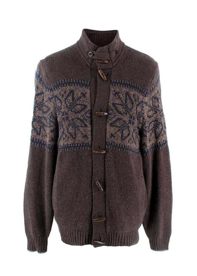 Brunello Cucinelli Brown Cashmere Intarsia Knit Cardigan in Brown Cashmere from HEWI