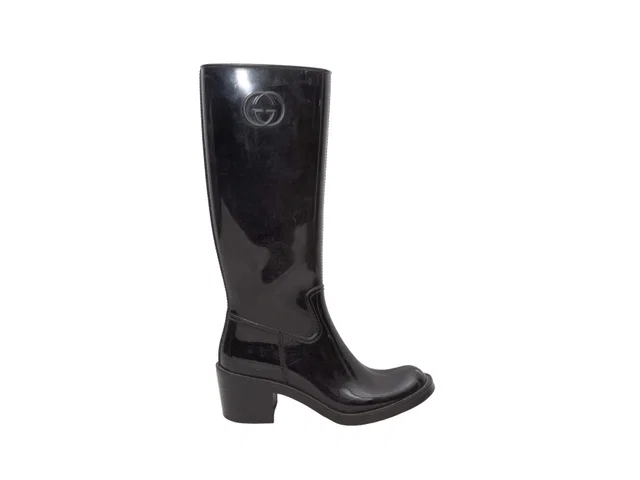 Black Gucci Rubber Knee-High Heeled Rain Boots Size 37 in Black from Designer Revival, photo 1 of 1