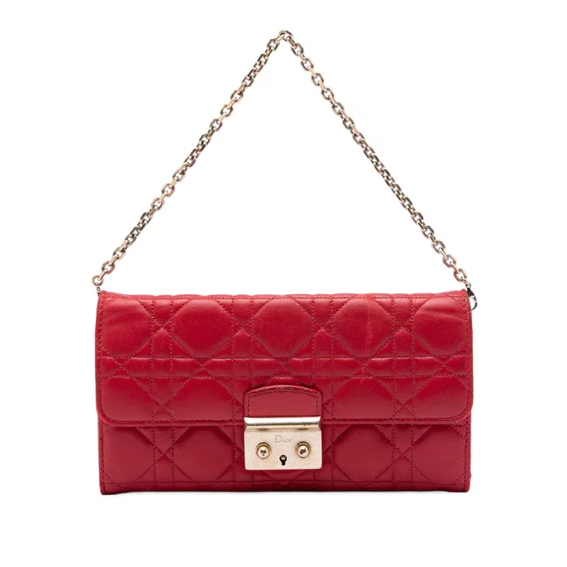 Red Dior Lambskin Cannage Miss Dior Promenade Wallet on Chain Shoulder Bag in Red Lambskin from Designer Revival