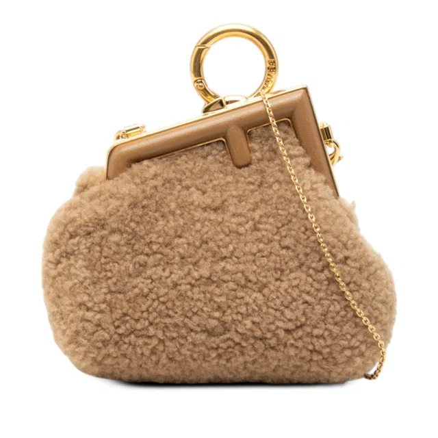 Beige Fendi Nano Shearling Fendi First Charm Bag in Beige Wool from Designer Revival