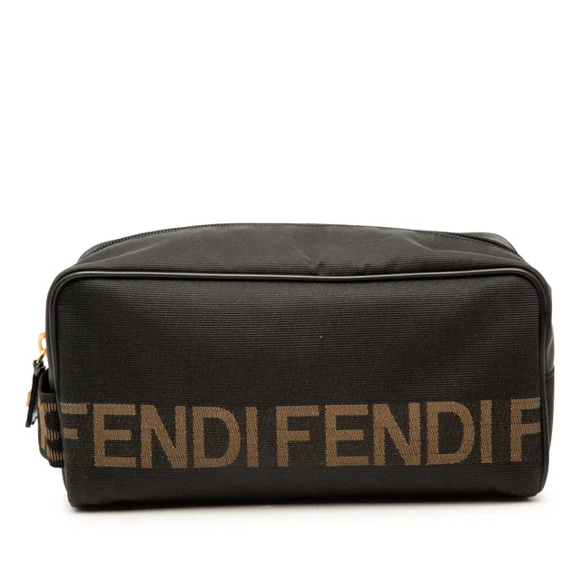 Black Fendi Nylon Logo Toiletry Pouch in Black Nylon from Designer Revival