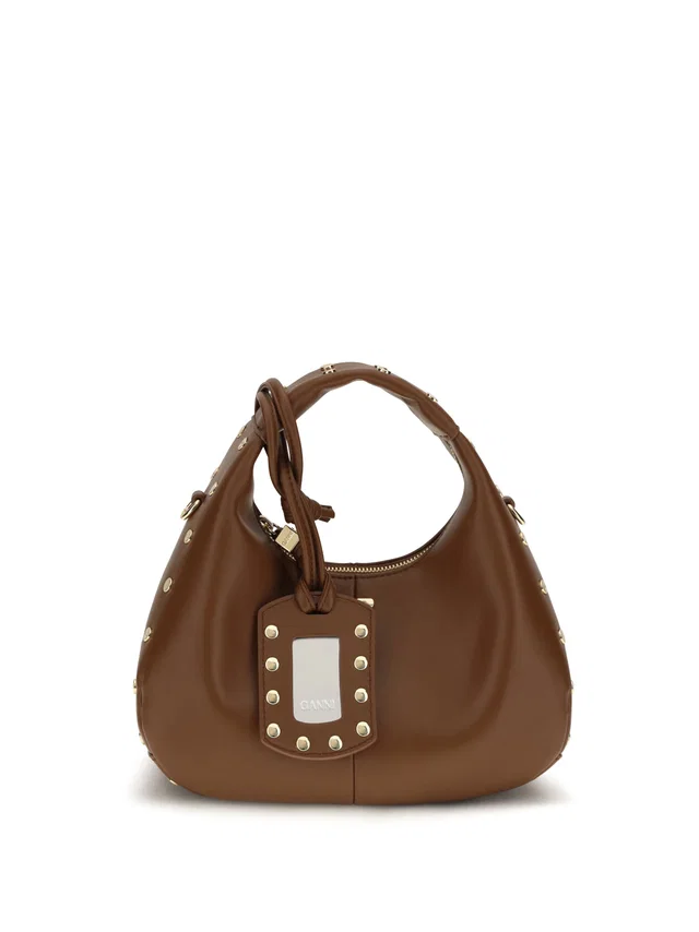 GANNI Studded Lambtouch Hobo Bag — Brown in Brown Leather from HEWI