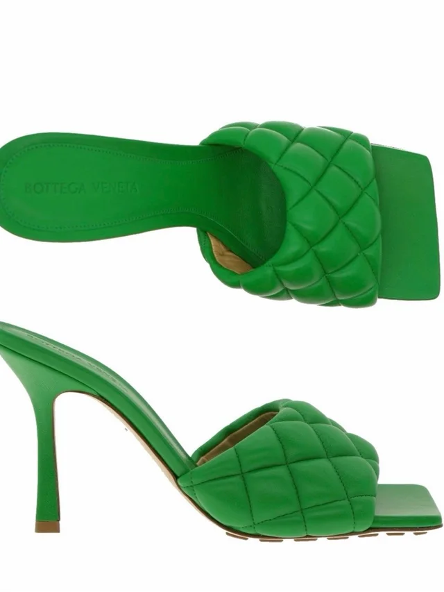 Bottega Veneta Quilted Leather Kitten Heel Slide in green Leather from Poshmark