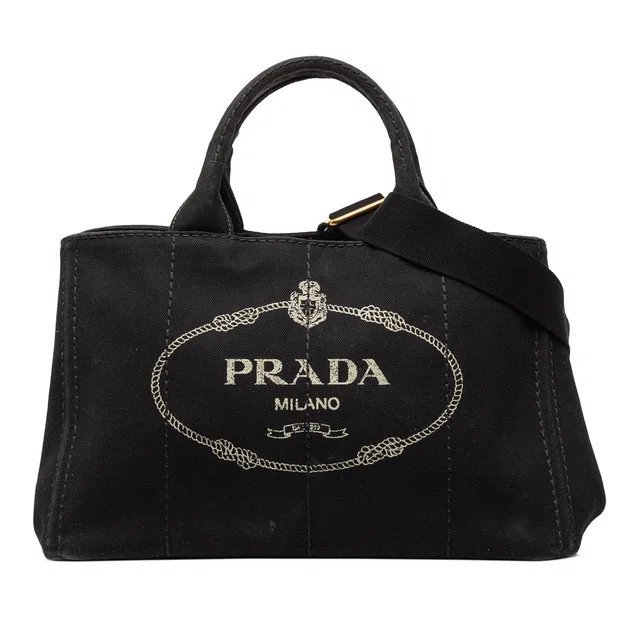 Black Prada Canvas Canapa Logo Satchel in Black Canvas from Designer Revival