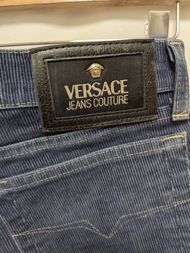 Versace bootcut cord jeans in Blue Cotton from Oxfam Online Shop, photo 2 of 2