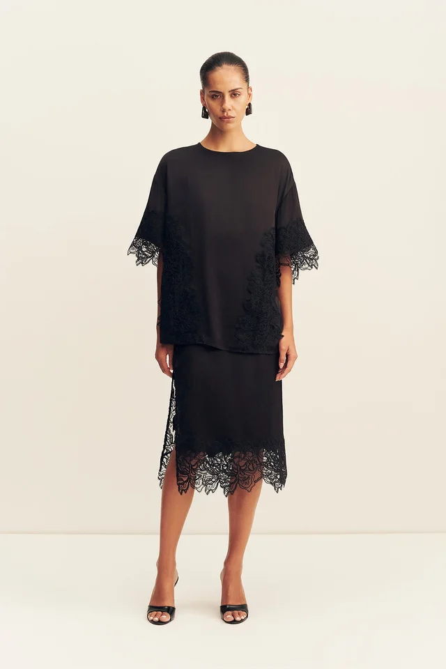Shona Joy ENIKO LACE T-SHIRT - BLACK from Shona Joy, photo 1 of 1