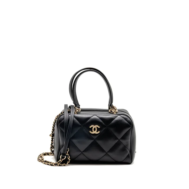 Chanel CC Quilted Bowling Bag Lambskin Black LGHW in Black Lambskin from EMIER