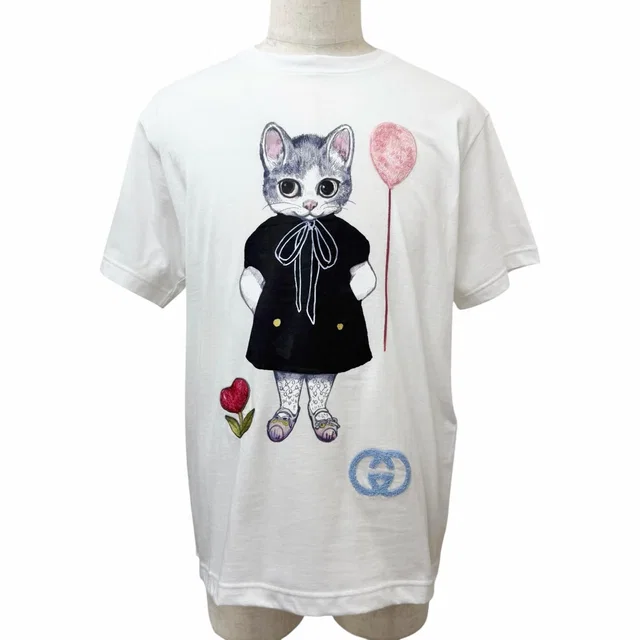 Gucci Yuko Higuchi Bo GG Logo Embroidered Top Short Sleeve T-Shirt White in White Nylon from The Reluxe