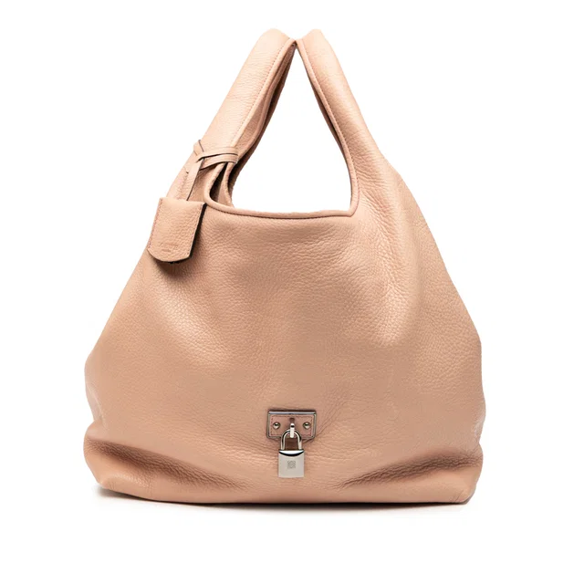 Tan LOEWE Calfskin Calle Lock Shoulder Bag in Brown Calfskin from Designer Revival