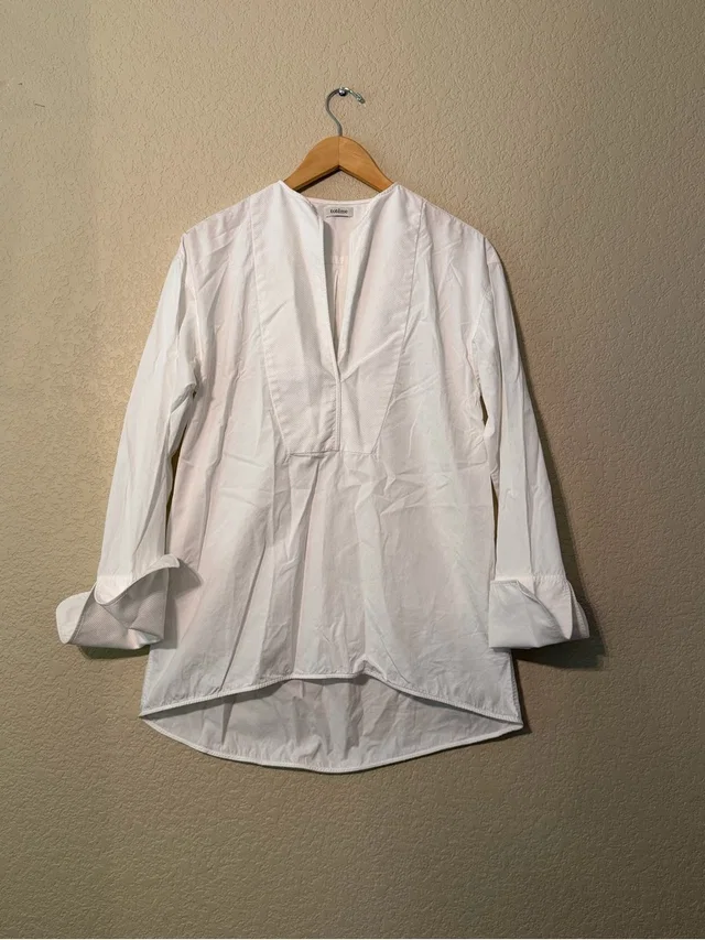 TOTEME Totme V-Neck Cotton Poplin Blouse, Sz Sm in white from Poshmark