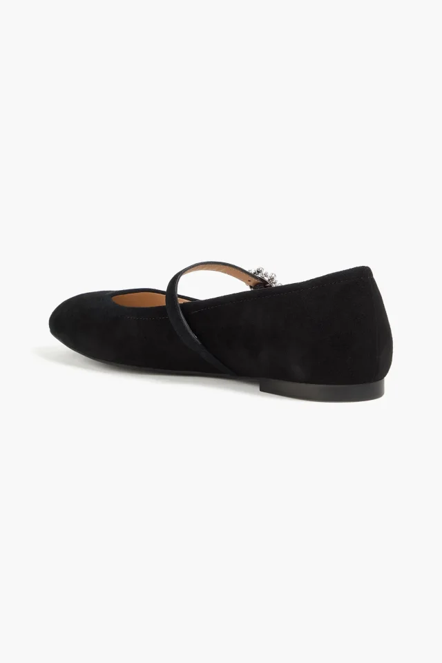 Stuart Weitzman Aura Crystal-Embellished Suede Mary Jane Flats in Navy, photo 4 of 9 from THE OUTNET