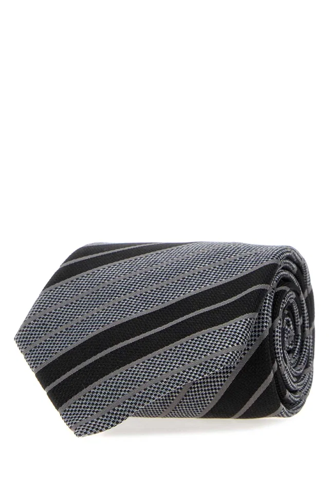 Saint Laurent Rayures Necktie — Gray Exterior: Silk Lining: Neckties in Grey Silk from HEWI