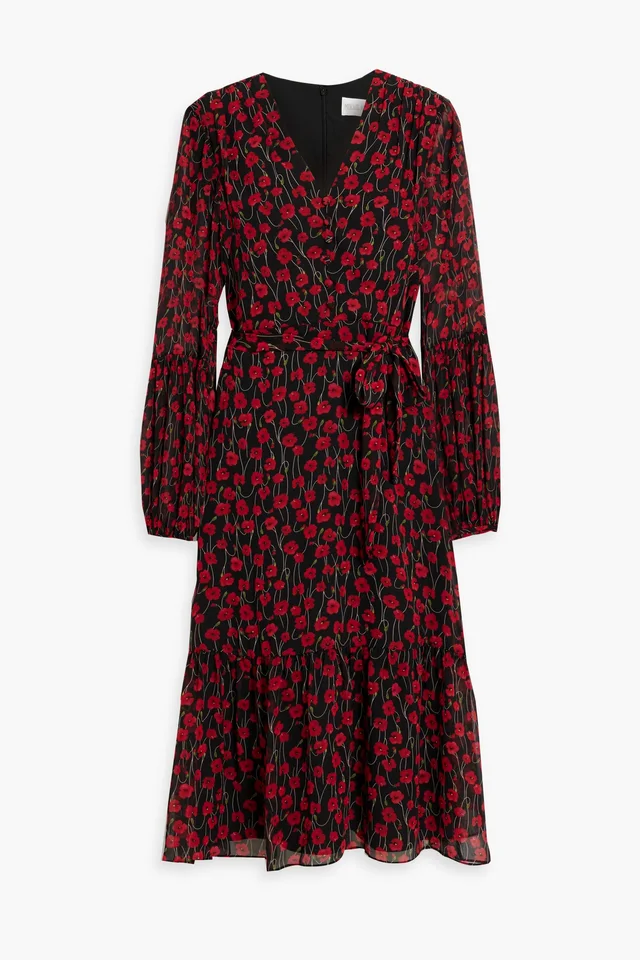 Mikael Aghal Belted Floral-Print Chiffon Midi Dress in Red from THE OUTNET, photo 1 of 1