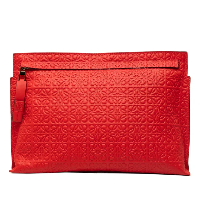 Red LOEWE Embossed Anagram Leather Repeat T Clutch in Red Leather from Designer Revival, photo 1 of 1