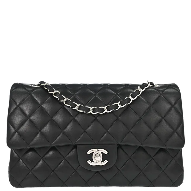 Chanel 2009-2010 Black Lambskin Medium Classic Double Flap Shoulder Bag in Black Lambskin from AMORE Vintage Tokyo