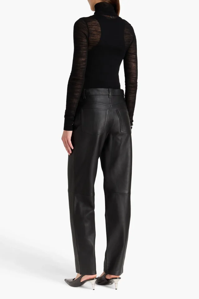 Toteme Leather Slim-Leg Pants in Brown, photo 7 of 8 from THE OUTNET