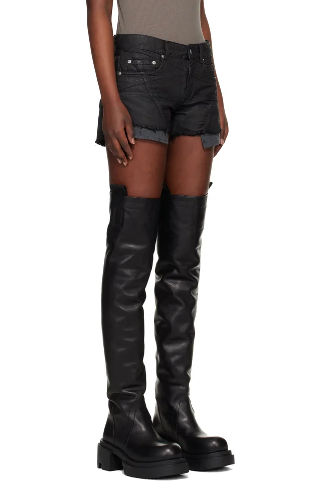 Rick Owens DRKSHDW Black Temple Lana Cut Off Denim Shorts, photo 2 of 4 from SSENSE