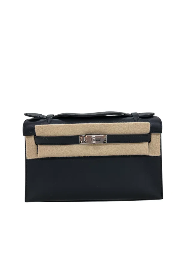 Hermès Kelly Pochette Black Swift PHW in Black Swift leather from Luxury Promise