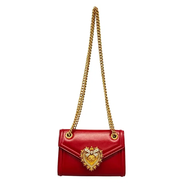 Dolce & Gabbana Shoulder Bag Devotion Red Chain Leather in Red Leather from The Reluxe