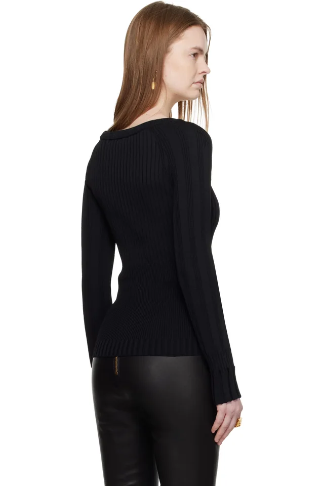 BALMAIN Black Knit Buttons Sweater, photo 3 of 4 from SSENSE