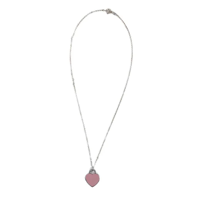 Return To Tiffany Mini Sterling Silver Enamel Diamond Double Heart Tag Pendant Pink in Pink from Dallas Designer Handbags