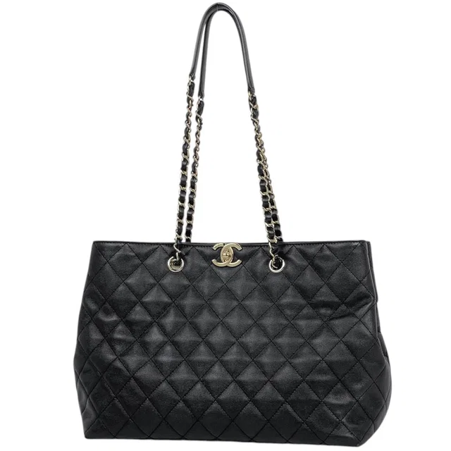 Chanel Tote Bag CC Logo Caviar Leather Black in Black Caviar leather from The Reluxe