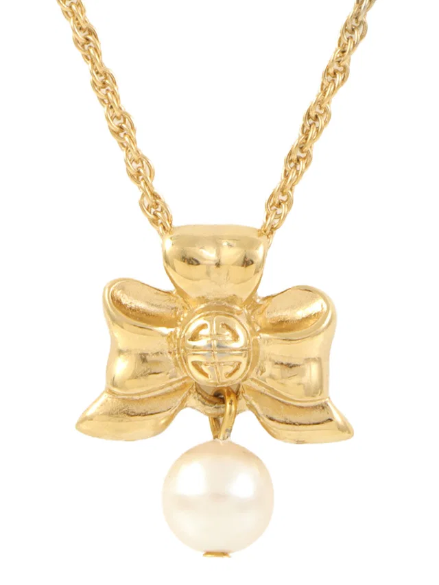 Givenchy Pearl Ribbon Motif Necklace, Gold in Gold from VINTAGE QOO TOKYO
