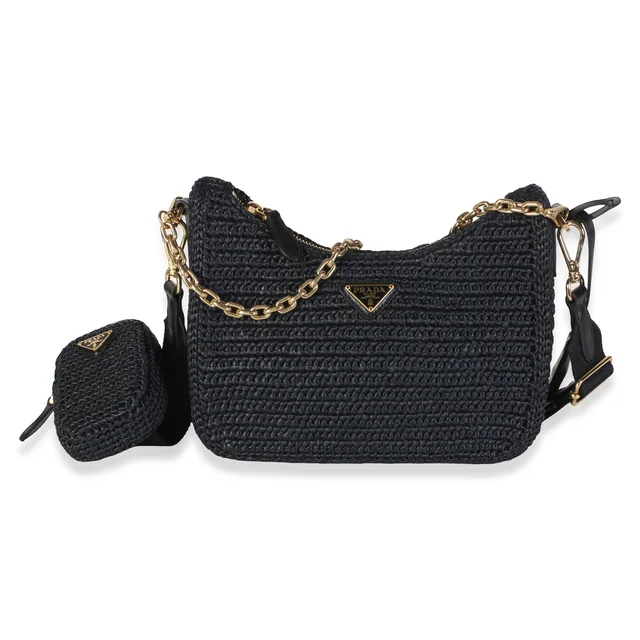 Prada Black Yarn Raffia Effect Crochet Re-Edition 2005 Bag in Black Raffia from myGemma