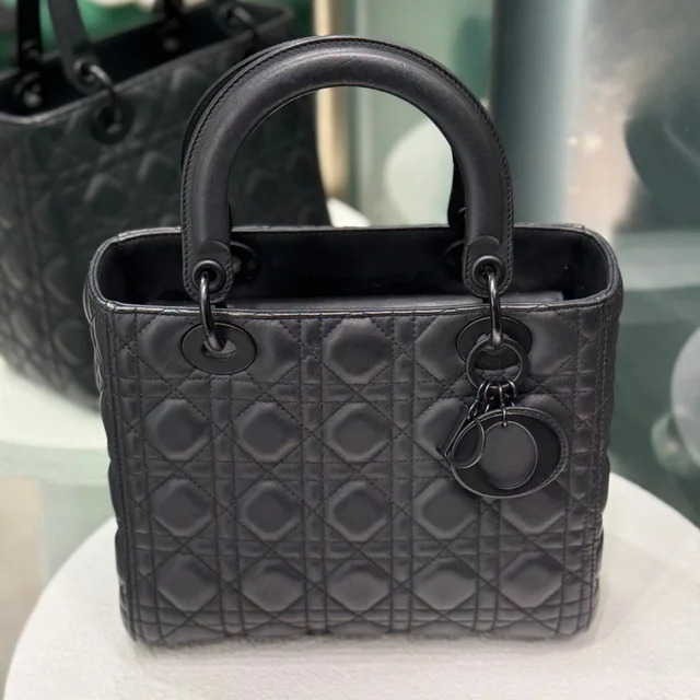 Dior Lady Medium Ultramatte - Black in Black Leather from Revivre Luxury Consignment