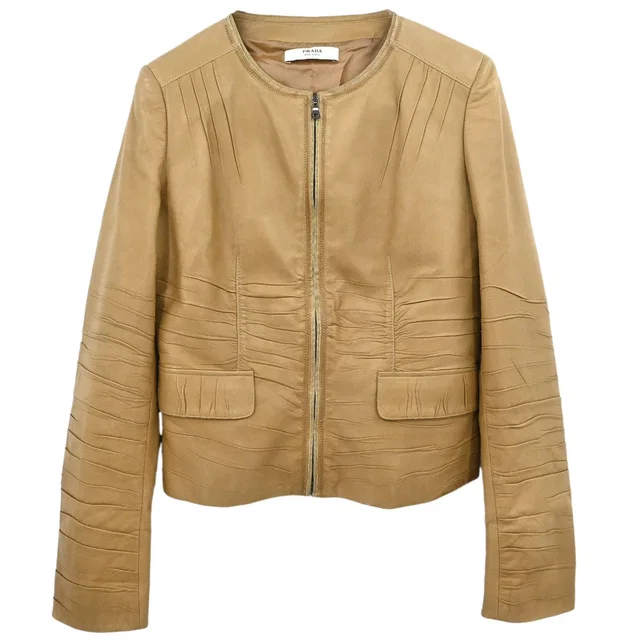 Prada 2006 Collarless Zip Up Leather Jacket #42 in Leather from AMORE Vintage Tokyo