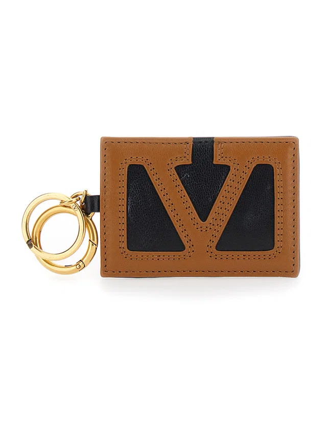 Valentino Garavani Leather Vlogo Card Case — Brown Cases in Brown Leather from HEWI