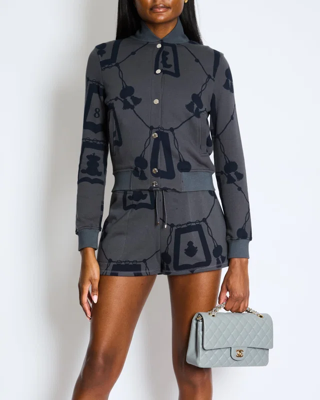 Hermès Grey Jacket and Shorts Set with Navy Lantern and Tassel Print with Silver Logo Buttons Size FR… in Navy from Sellier