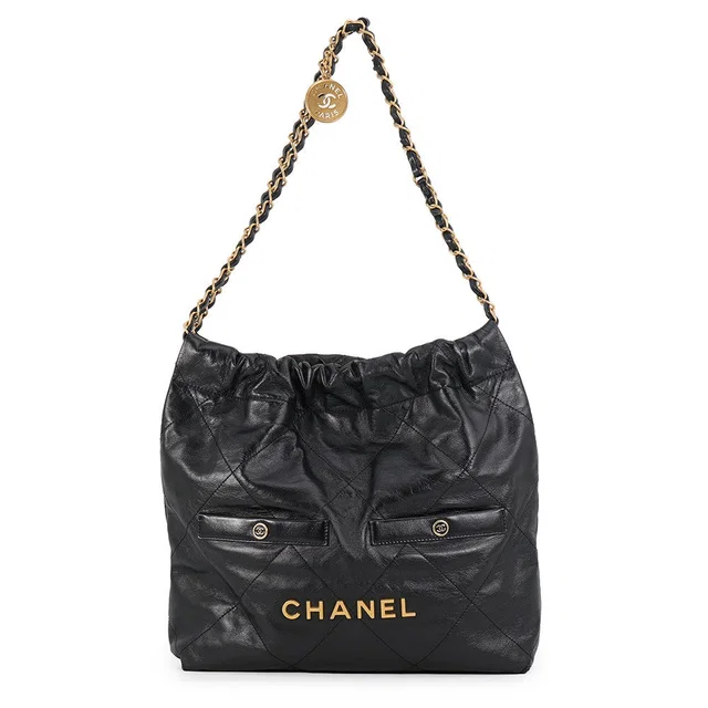CHANEL 22 Double Pocket Haddon Bag BlackAS3260-B17724-94305 Shiny Crumple Calf Leather Size… in Calfskin from GALLERY RARE