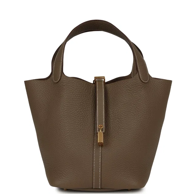 Hermès Picotin Lock 22 Etoupe Clemence Gold Hardware in Taupe Clemence leather from Madison Avenue Couture