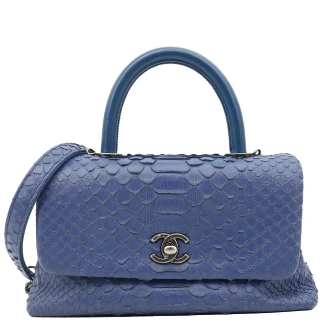 Chanel Coco Handle Flap Python Leather Shoulder Bag Blue in Blue Python from Dallas Designer Handbags