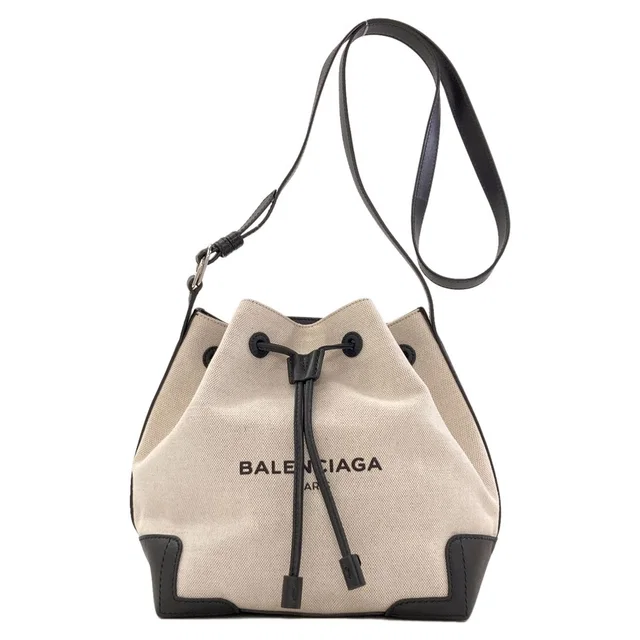 Balenciaga Bucket Shoulder Bag Canvas Leather in Navy Canvas from The Reluxe