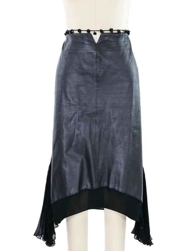 Saint Laurent Chiffon Trimmed Leather Skirt in Leather from Arcade Vintage