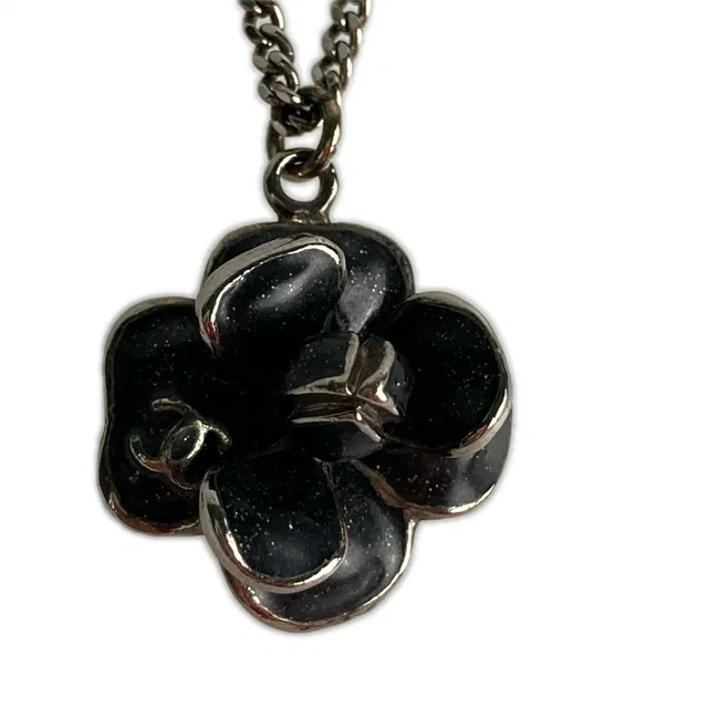 Chanel Necklace CC Logo Camellia Pre Collection Lame 09 P Black in Black from The Reluxe