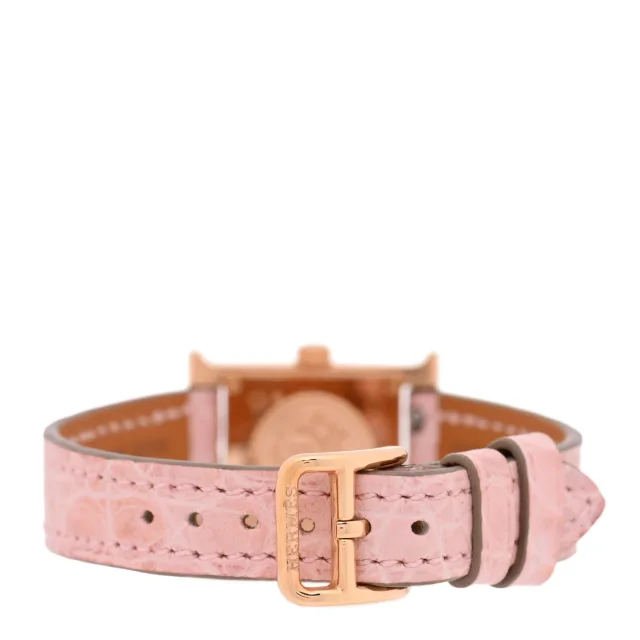 Hermès 18K Rose Gold Alligator Diamond Bezel Rose Opal 17.2mm Heure H Hour Quartz Watch Rose Pale in Pink Crocodile from FASHIONPHILE, photo 3 of 5
