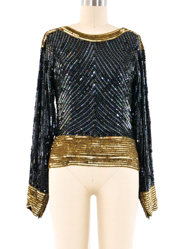 Saint Laurent Black and Gold Sequin Top in Black from Arcade Vintage