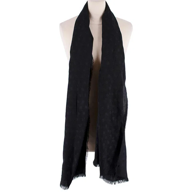 Balenciaga Black Polka Dot Scarf in Black Silk from HEWI