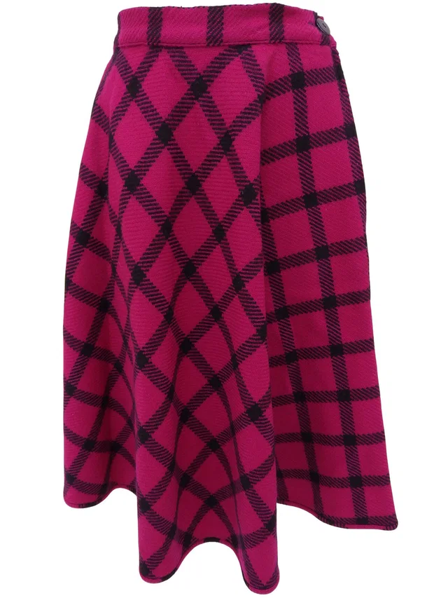 Valentino Garavani Checked Flare Skirt - Dahlia Pink/Black in Black from VINTAGE QOO TOKYO