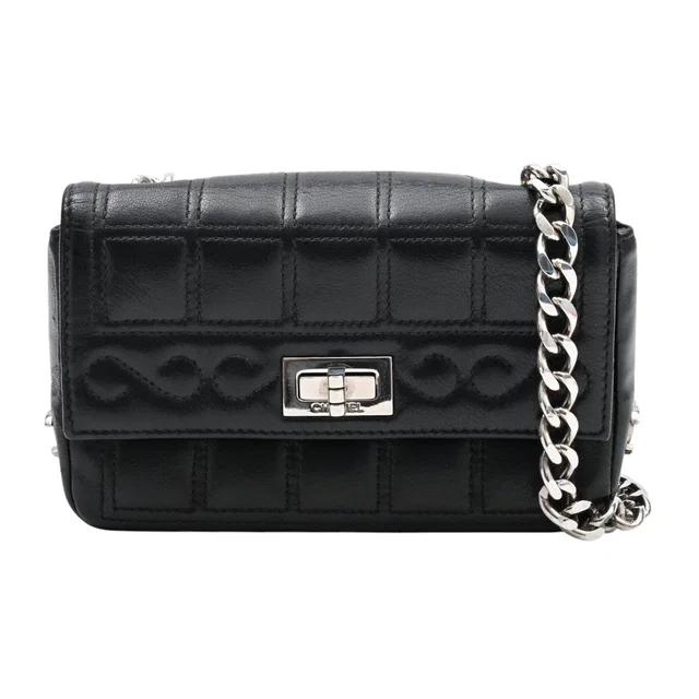 Chanel Around 2000 Chocolate Bar 2.55 Rhinestone CC Mark Chain Bag Mini Black in Black Lambskin from VINTAGE QOO TOKYO