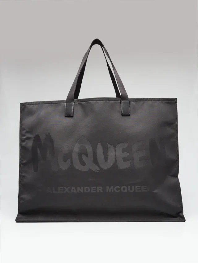 Alexander McQueen Black Nylon Graffiti Logo Large Tote Bag in Black Nylon from Yoogis