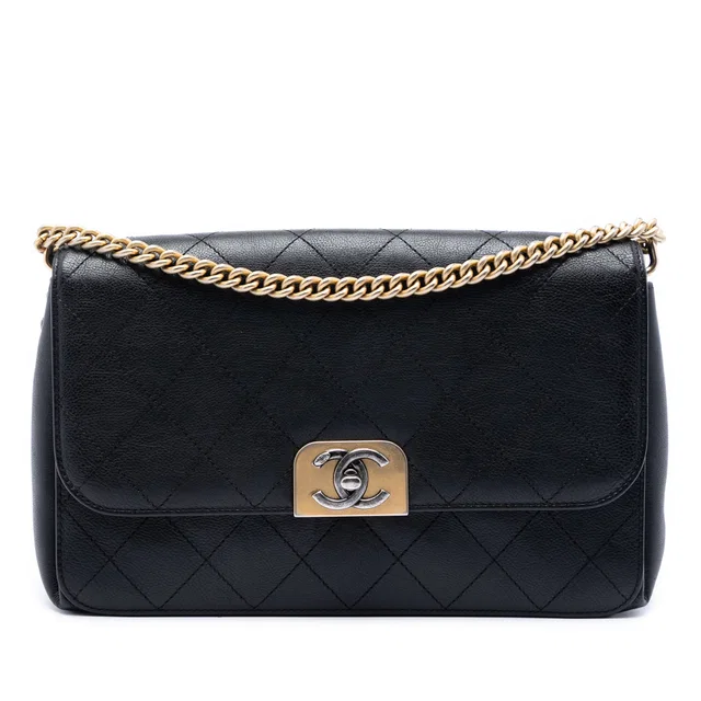 Black Chanel Medium Quilted Calfskin Straight Lined Flap Crossbody Bag in Black Calfskin from Designer Revival